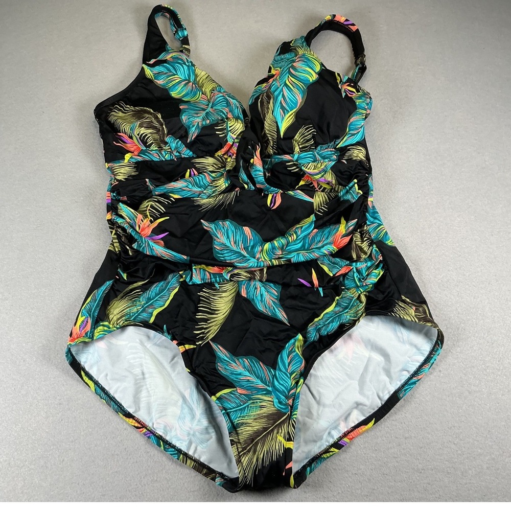 Aqua Green Shape + Style One Piece Swimsuit Tropical Leaf Print Size 17 NEW